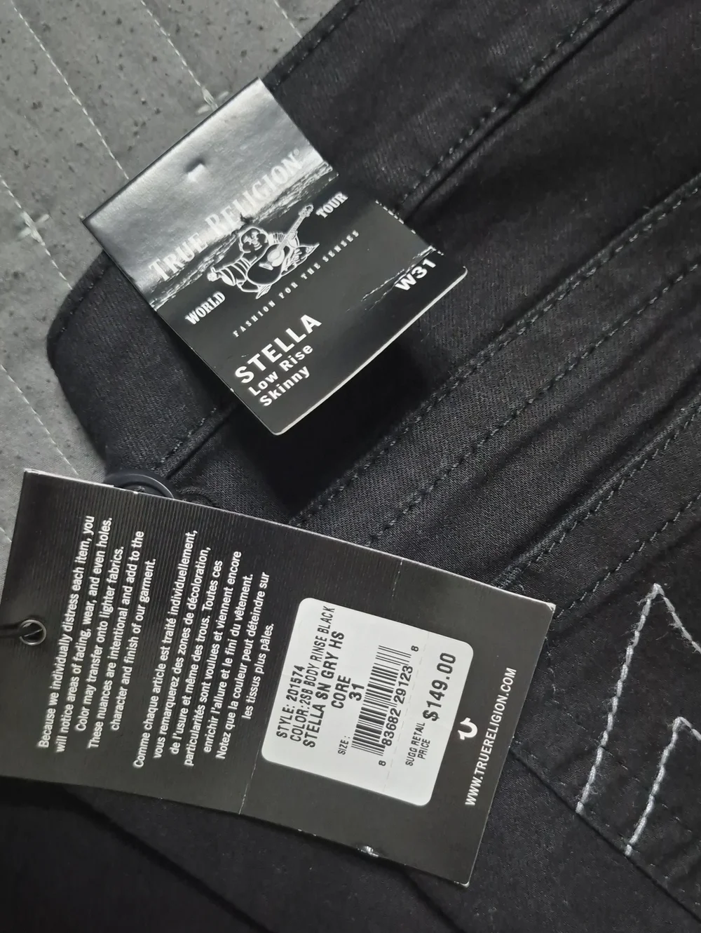 True Religion Women's Black Skinny Jeans with Signature Pocket Stitch